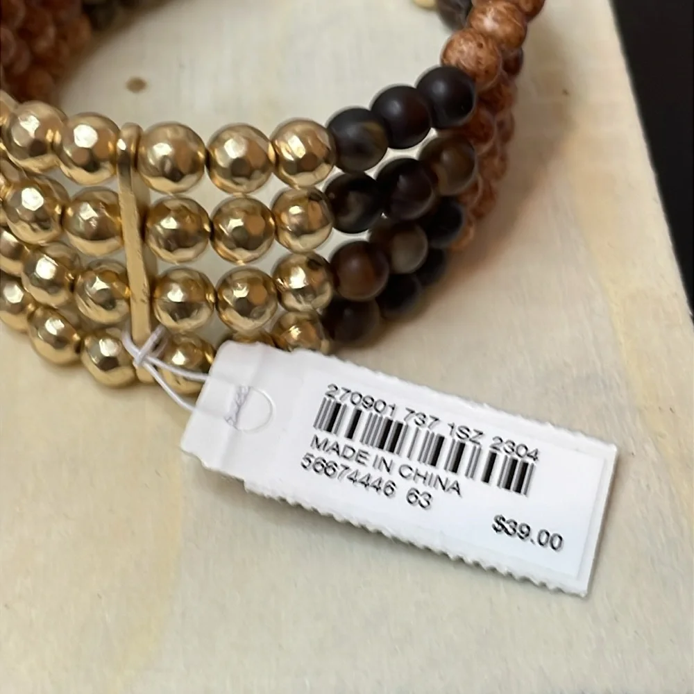 NWT J.Jill natural tone and gold tone beads stretch bracelet